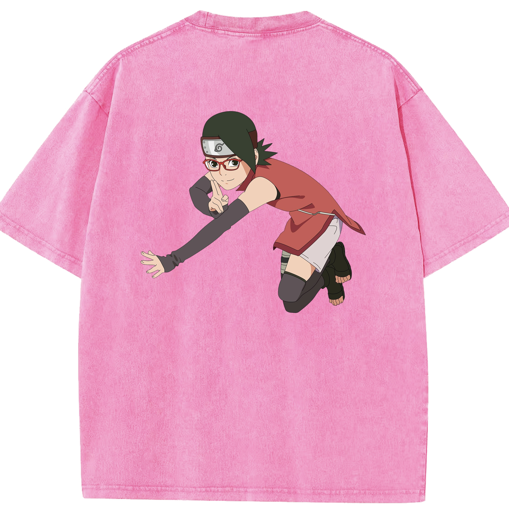 （画像用） NARUTO -ナルト- うちは サラダ Uchiha Sarada 綿100% ヴィンテージ風 半袖Tシャツ（背面プリント）